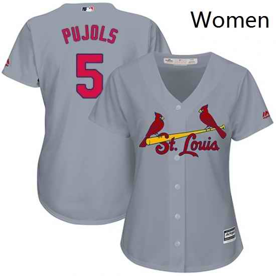 Womens Majestic St Louis Cardinals 5 Albert Pujols Replica Grey Road Cool Base MLB Jersey